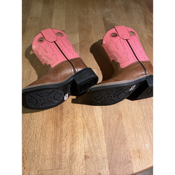 Old West CW2552Y Cowboy Boots Leather Upper Pink & Brown Toddler size US 4.5 - Picture 9 of 15